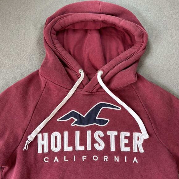 Y2K Hollister Hoodie XS Burgundy Pullover Sweatshirt USA California Embroidered - Picture 2 of 16